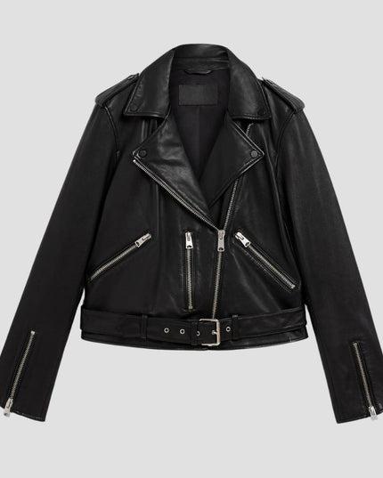Balfern Belted Hem Leather Biker Jacket