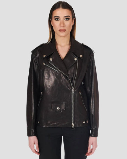 Black vintage leather biker jacket comfort fit