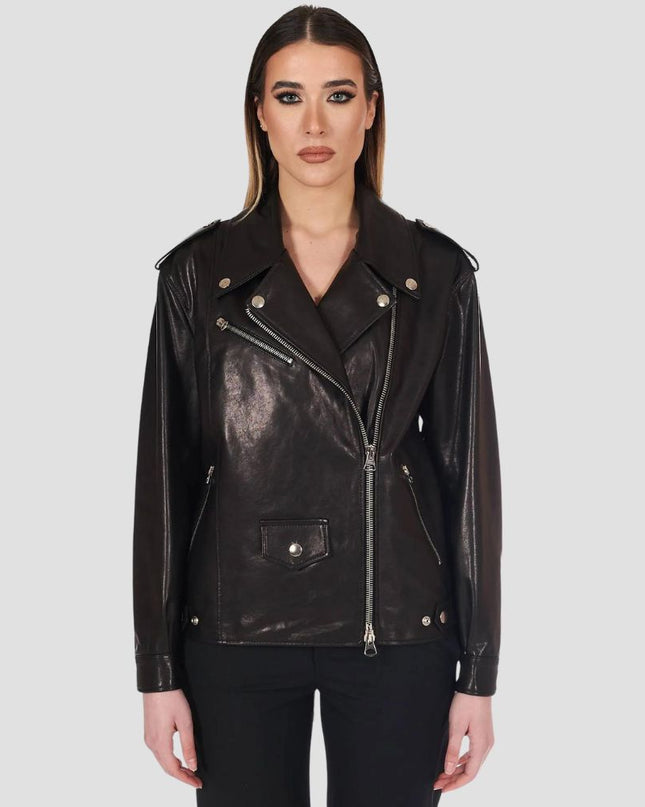 Black vintage leather biker jacket comfort fit