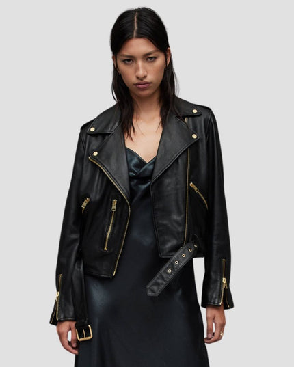 Balfern Belted Hem Leather Biker Jacket