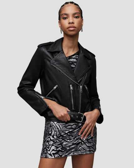 Balfern Belted Hem Leather Biker Jacket