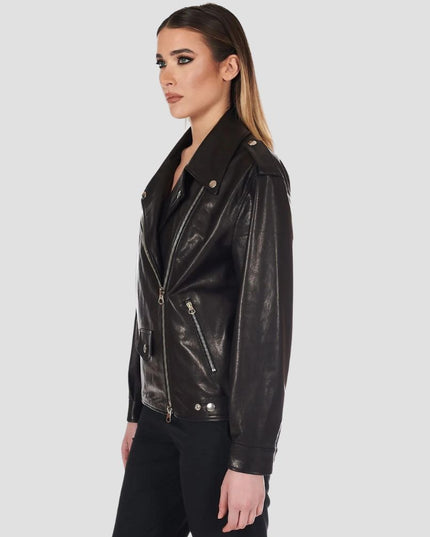 Black vintage leather biker jacket comfort fit