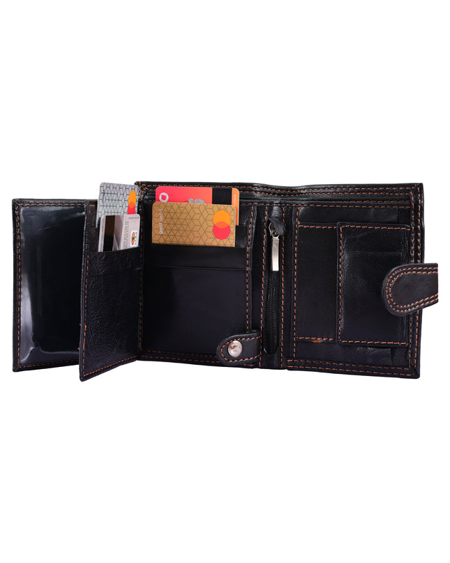 Buffalo Leather Wallet for Men – Black Bifold, 7 Compartments