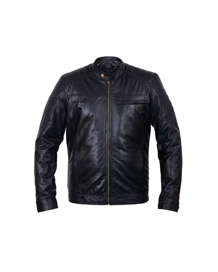 Black leather jacket on a white background