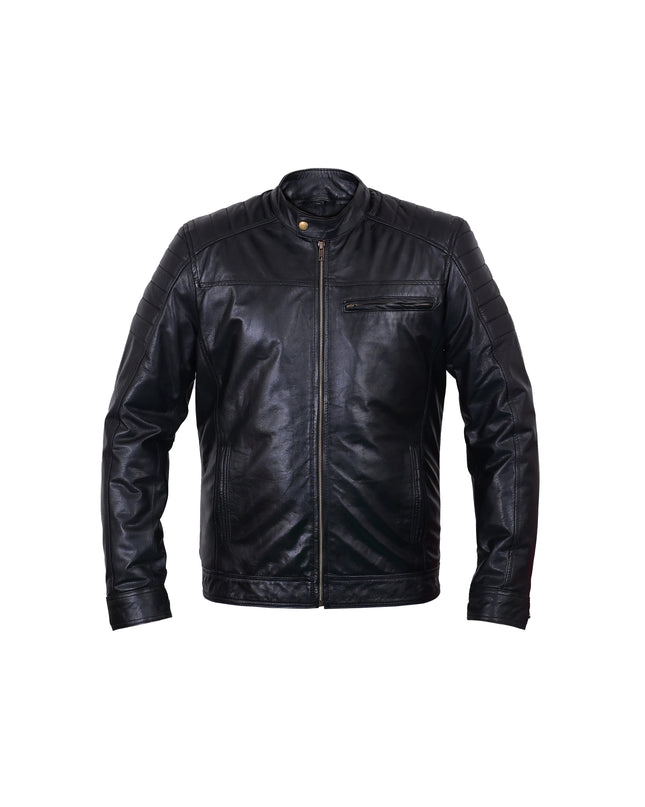 Black leather jacket on a white background