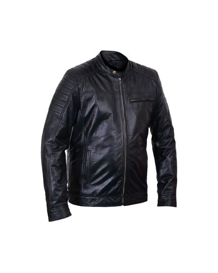 Black leather jacket on a white background