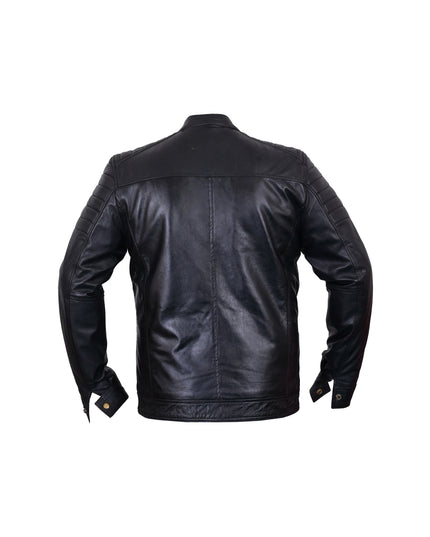 Black leather jacket on a white background