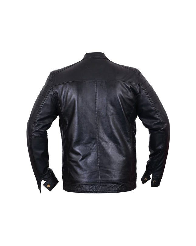 Black leather jacket on a white background