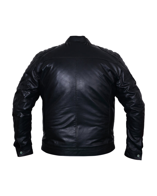 Black leather jacket on a white background