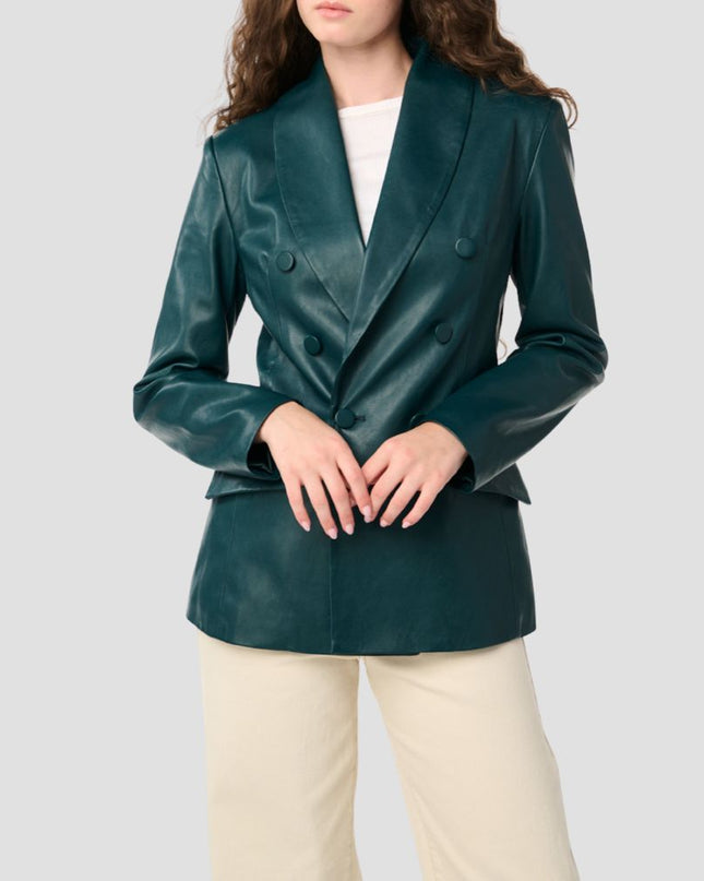 Double Breasted Faux Leather Blazer
