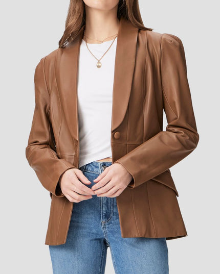 Ciarra Puff Shoulder Leather Blazer