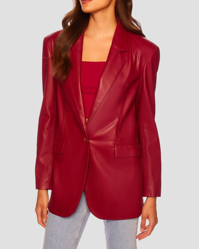 Faux Leather One Button Blazer