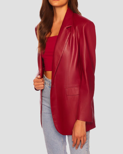 Faux Leather One Button Blazer