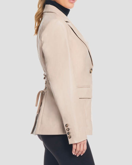 Corset Back Faux Leather Blazer Sawdust