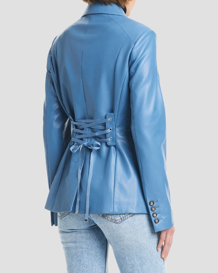 Corset Back Faux Leather Blazer