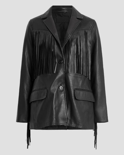Corinna Fringe Leather Blazer