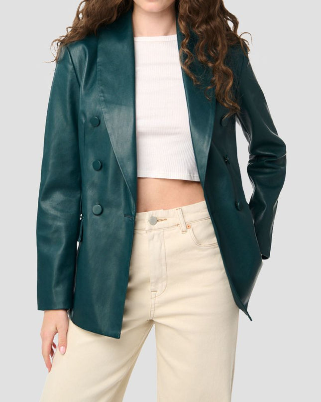 Double Breasted Faux Leather Blazer