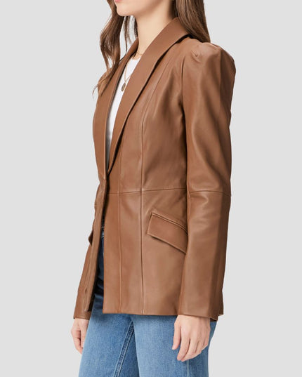 Ciarra Puff Shoulder Leather Blazer