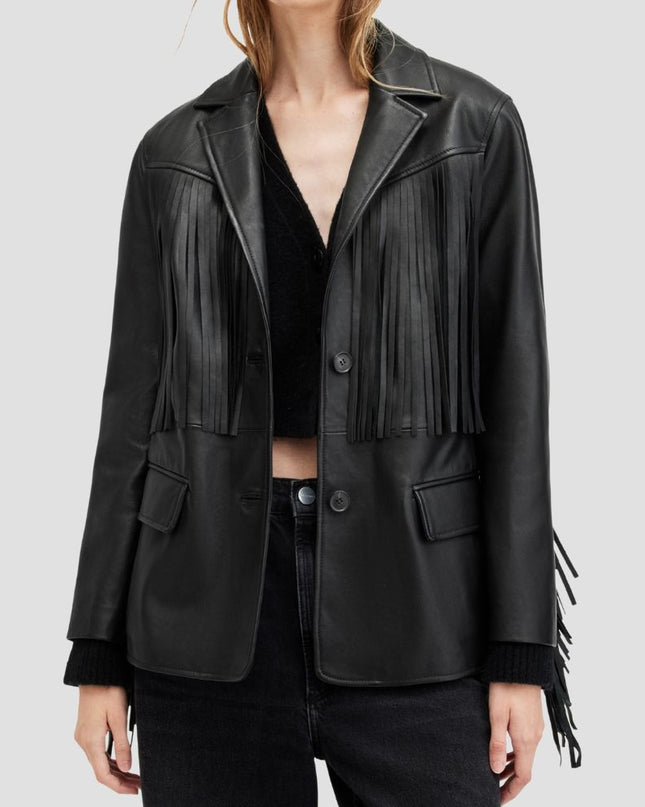 Corinna Fringe Leather Blazer