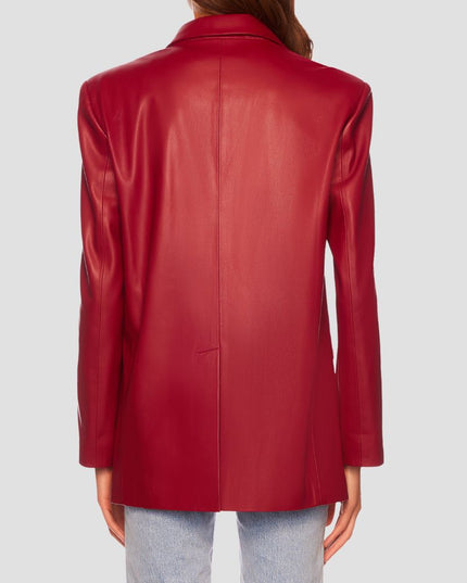 Faux Leather One Button Blazer