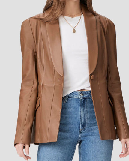 Ciarra Puff Shoulder Leather Blazer