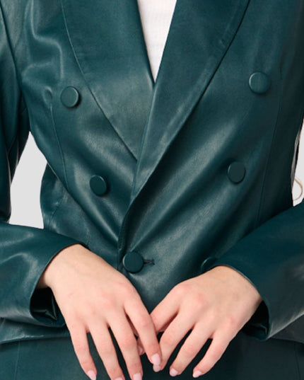 Double Breasted Faux Leather Blazer