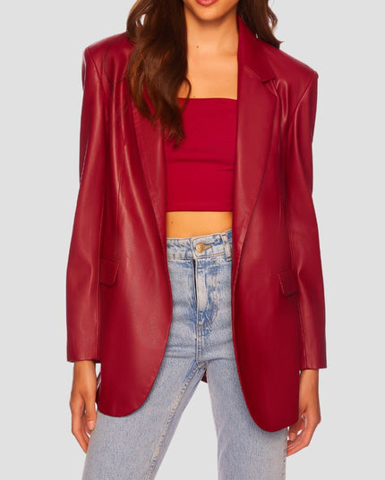 Faux Leather One Button Blazer