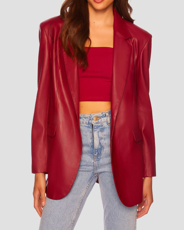 Faux Leather One Button Blazer