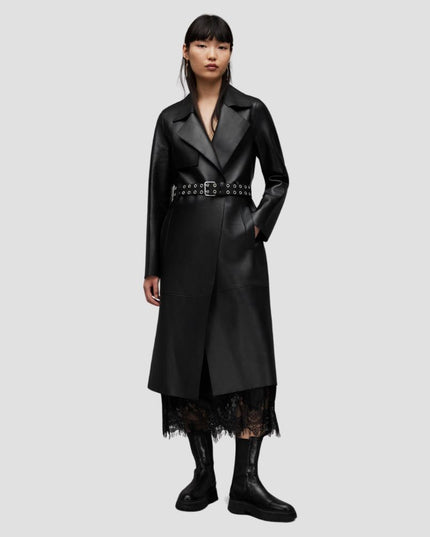 Farren Leather Eyelet Belted Trench Coat