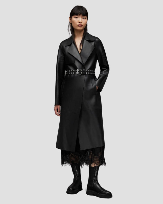 Farren Leather Eyelet Belted Trench Coat