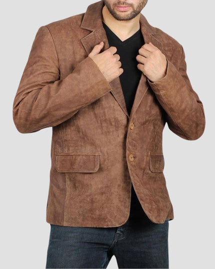 Men’s Two Button Brown Leather Blazer Premium Quality Blazer