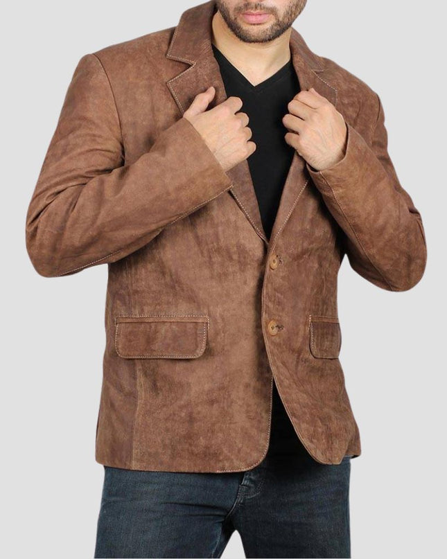Men’s Two Button Brown Leather Blazer Premium Quality Blazer