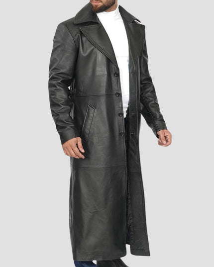 Black Mens Long Leather Duster Coat Stylish and Practical