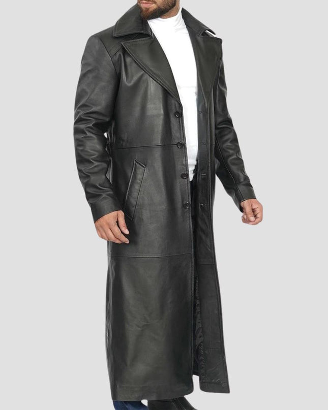 Black Mens Long Leather Duster Coat Stylish and Practical