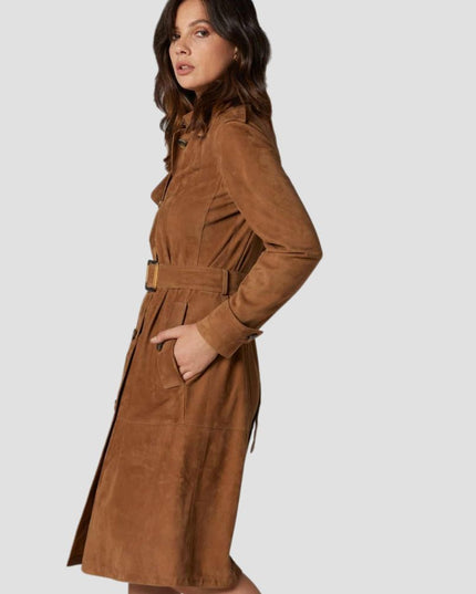 Suede Leather Trench Coat