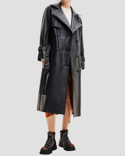 Belted Faux Leather Trench Coat