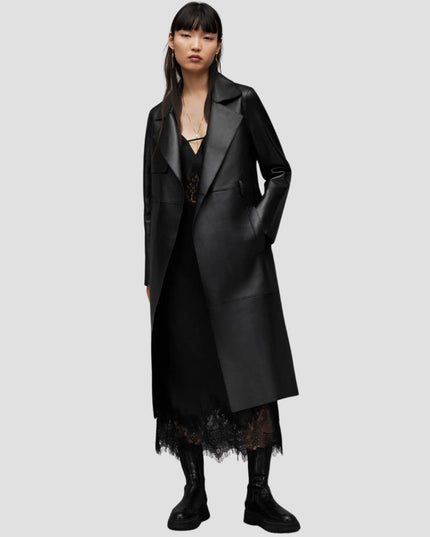 Farren Leather Eyelet Belted Trench Coat
