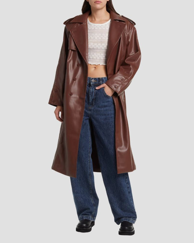 Montague Faux Leather Trench Coat