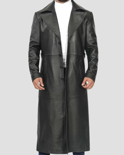 Black Mens Long Leather Duster Coat Stylish and Practical