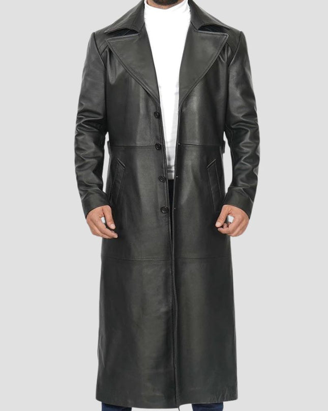 Black Mens Long Leather Duster Coat Stylish and Practical
