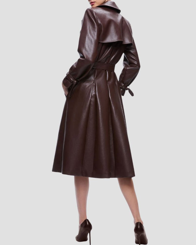 Brown leather trench coat on a white background