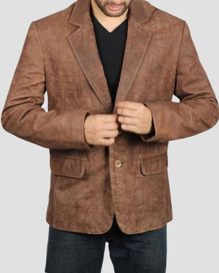 Men’s Two Button Brown Leather Blazer Premium Quality Blazer