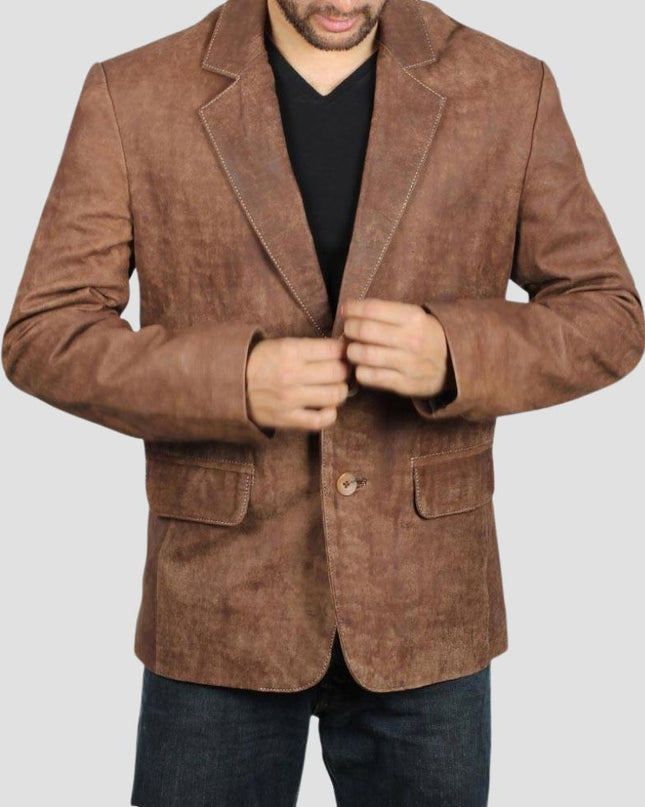 Men’s Two Button Brown Leather Blazer Premium Quality Blazer