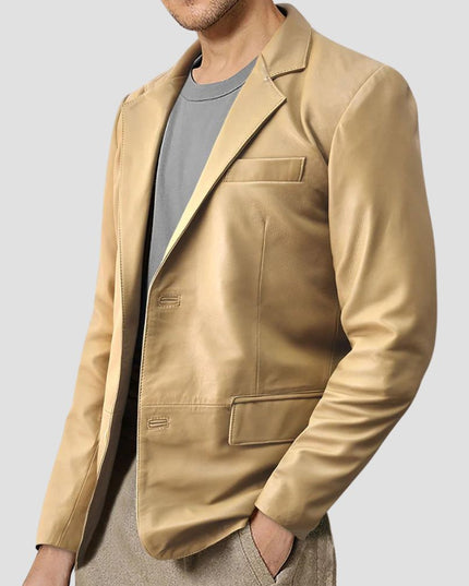 Soft Dark Beige Leather Blazer