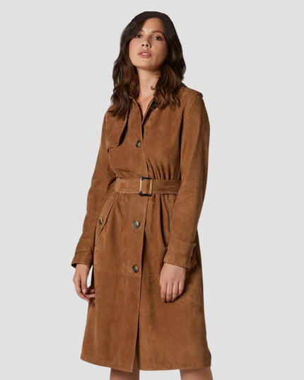 Suede Leather Trench Coat