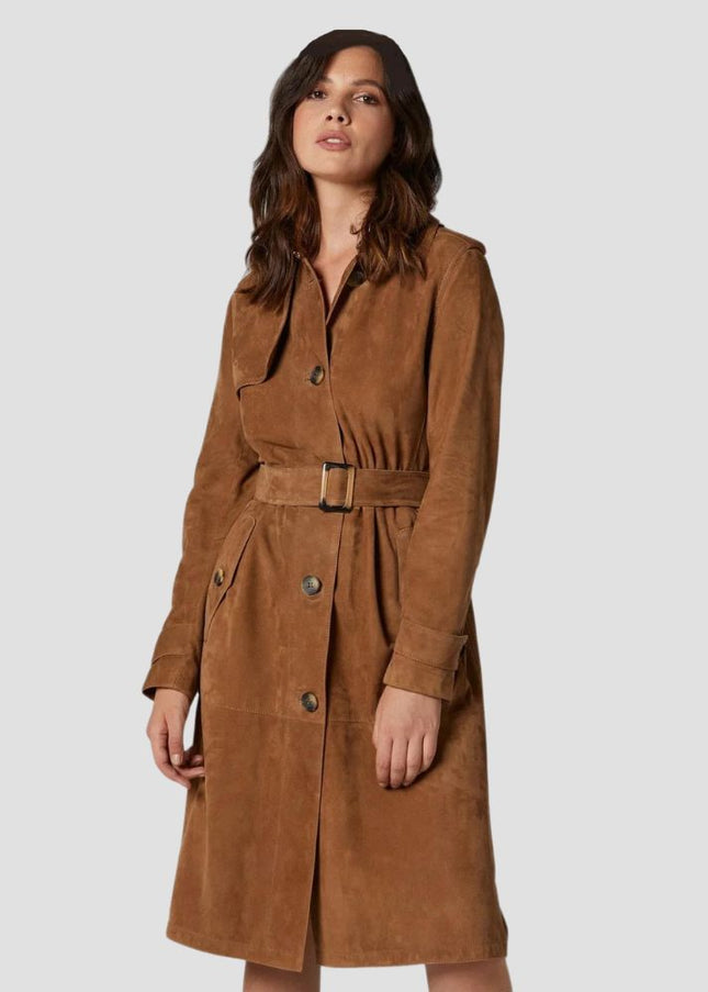 Suede Leather Trench Coat