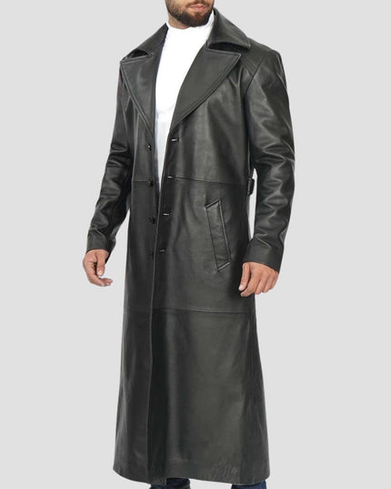 Black Mens Long Leather Duster Coat Stylish and Practical