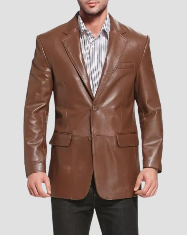 Tan Brown Leather Blazer