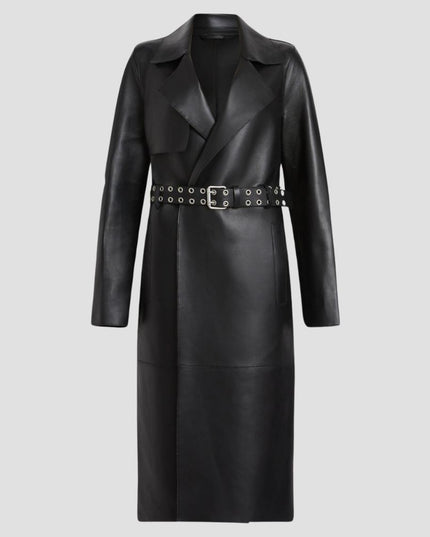 Farren Leather Eyelet Belted Trench Coat