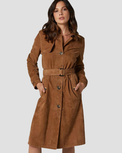 Suede Leather Trench Coat